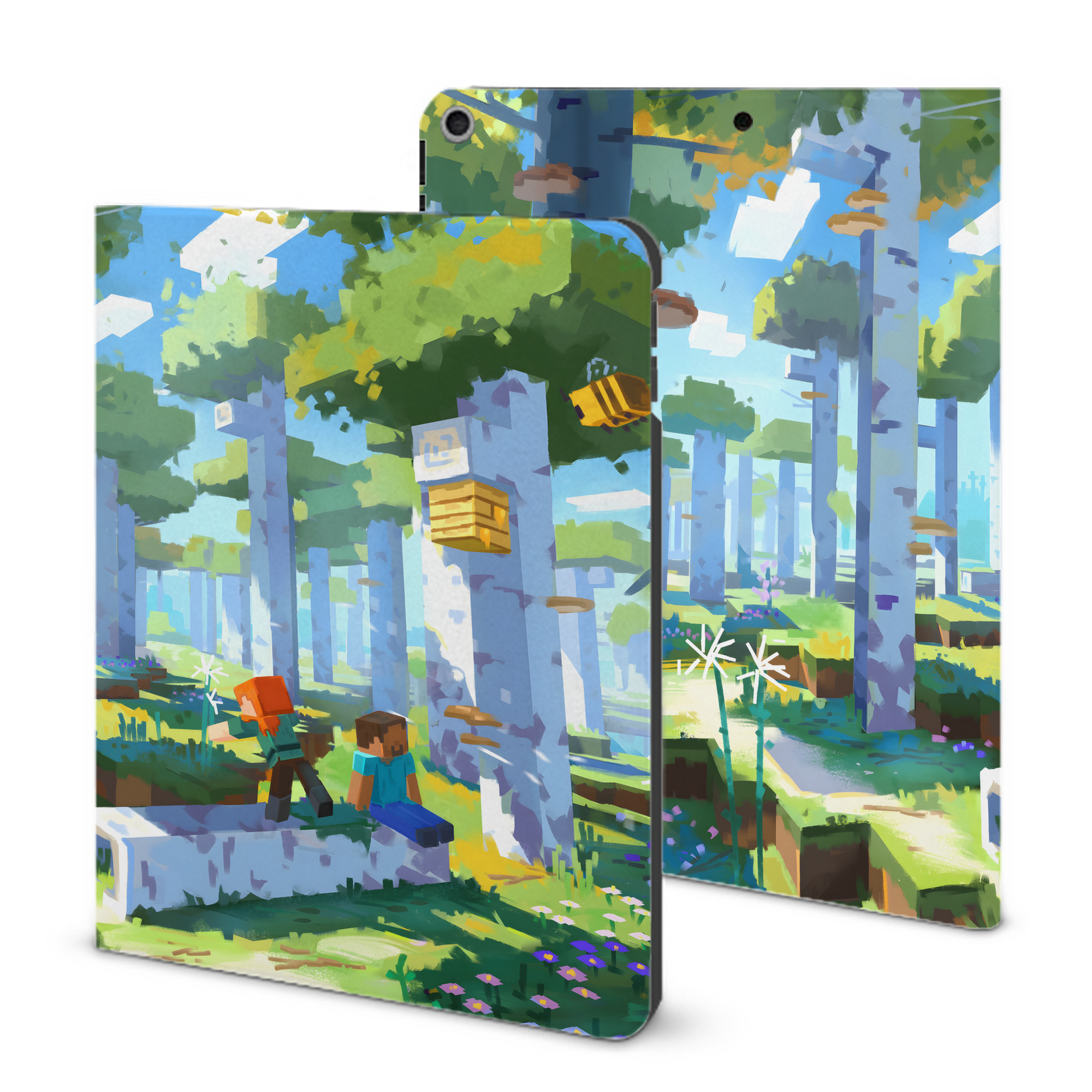 （画像用） マインクラフト ブロックの世界 Minecraft MC Block world IPad ケース ブック型 PUレザー TPU 耐衝撃 軽量 薄型 ペン収納なし 全面保護 IPad 各モデル対応